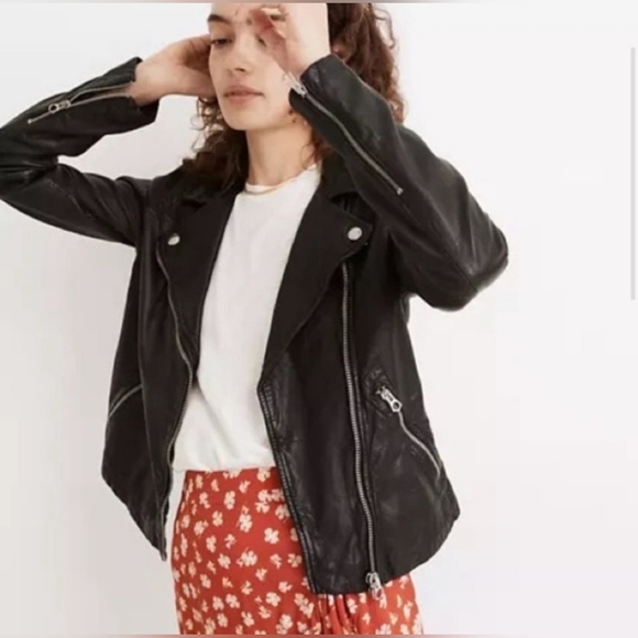 ⭐ Madewell Washed Soft Black Leather Motorcycle Moto Jacket Womens Sz Small 1220 - Picture 4 of 11